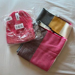 Gap Factory Pink/Marigold/Raisin Beanie & Scarf Set